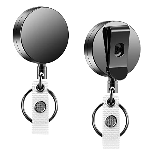 1 Pack Heavy Duty Badge Reel, Retractable Badge Clip,Upgrade Retractable Badge Holders,Premium Heavy Duty Metal ID Badge Holder with Belt Clip Key Ring for Name Card Keychain (2)