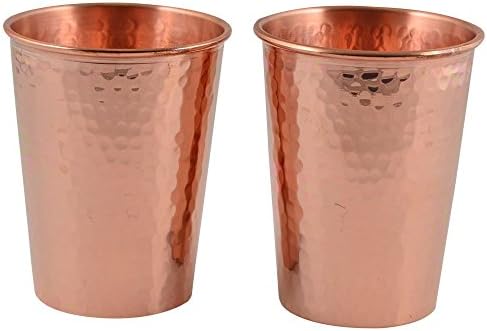 QUBIC INC Hammered 1 mm Copper Tumbler Set for Water Moscow Mule Ayurvedic Healing,14 Oz (2X)