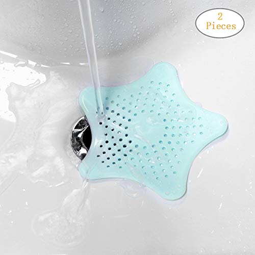 Transer Sink Drain Strainer, Cute Star Silicone Stopper Hair Trap Catcher Stopper Shower Floor Drain Filter Bathroom Kitchen Sewer Debris Filter Net (Sky Blue)