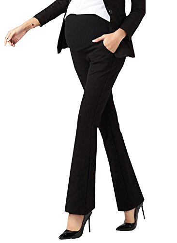 Foucome Maternity Work Pants Ove Belly High Waist Wide/Straight Leg Formal Pregnancy Trousers Black, 3XL