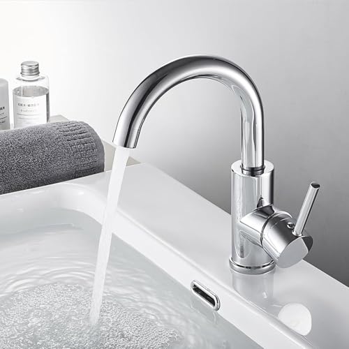 Auralum 360° Swivel Basin Tap, High Bathroom Mixer Tap, Cold and Hot Water Available, Removable Aerator, Classic Chrome, 60 cm Hose