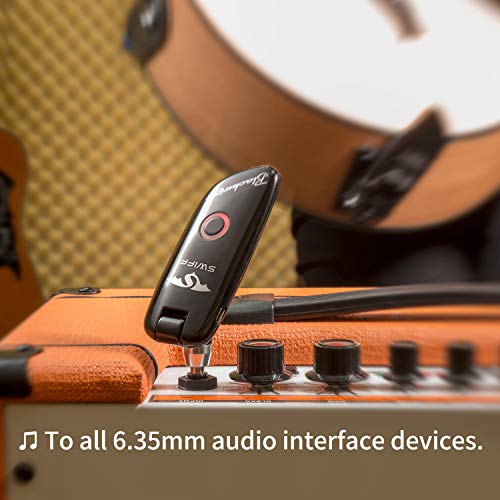 Swiff New UHF Blackwing Design Rechargeable Guitar Wireless Transmitter Receiver System - Max. 50M Transmission Range for Electric,Bass & Guitar (Black)