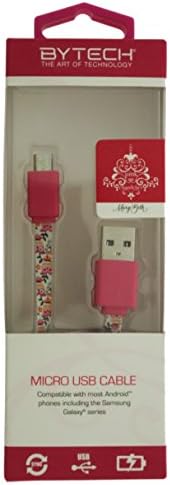 Pink Chandelier 3.5' Micro USB Sync/Charge Cable - Abstract Owl &amp; Flower Print by Artist Mary Beth Freet