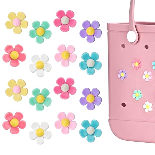 Ella & Emma 16pcs Flower Charm Accessory for Bogg Bags and Simply Southern Totes, Decorative Accessories to Customize Your Beach Tote Bag