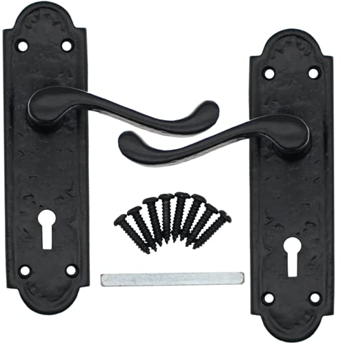 EAI Black Antique Victorian Door Handles Internal Lever Lock 170mm + Fixings