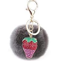 ChenyanAwesom Keychains Plush 8 cm Hair Bulb Ornament Strawberry Lovers Keychain Pendant Mobile Phone Bag Girlfriend Gift Keyring with Lobster Clasp (Color : Gray)