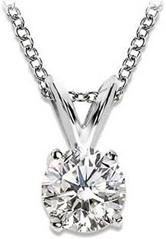 3/8 Carat 4 Prong Solitaire Basket Diamond Pendant Necklace 14K White Gold (K, I2, 0.37 ctw)