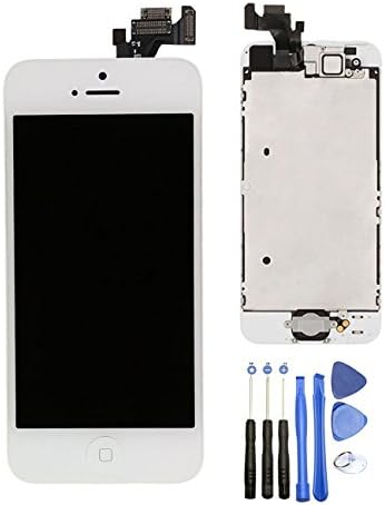 LLLtrade iPhone 5 LCD Display Touch Screen Full Assembly Replacement With Home Button, Front Camera, Ear Speaker, Repair Tools (White)