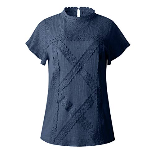 vermers Womens Sexy Lace Patchwork Flare Ruffles Short Sleeve T Shirts Blouse Fashion Summer Cute Floral Shirts Tops(M, Navy#) - Thumbnail 3