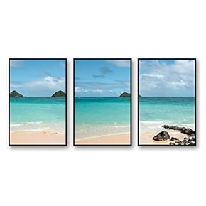 Framed Canvas Wall Art for Living Room, Bedroom Ocean Sea Beach Canvas Prints for Modern Home Decoration Ready to Hang - 16"x24"x3 Panels
