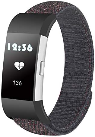 Tanyl Bands Compatible with Fitbit Charge 2, Soft Nylon Adjustable Replacement Sport Strap Band for Charge 2 Watch Band, Women Men Small Large Black