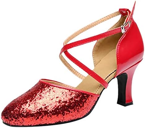 Fannyfuny Women's Standard Salsa Performance Ballroom Shoes Round Toe Ankle Strap Buckle Solid Glitter Synthetic Evening Wedding Tango Ball Modern Latin Dance Shoes