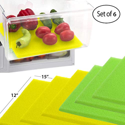 Dualplex Fruit & Veggie Life Extender Liner for Refrigerator Fridge Drawers 6 Pack Includes 3 Yellow 3 Green â€“ Extends The Life of Your Produce Stays Fresh & Prevents Spoilage, 12 X 15 Inches