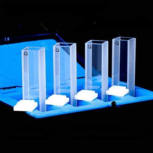 Quartz Cuvette - Spectrophotometer Cuvette - 4 pcs Standard 10mm Path Length - 45 mm Height - 3.5 mL Capacity - 200-2500 nm Wavelength Range Ultraviolet Two-Way Light Cuvette, With Acid-Alkaline Resis