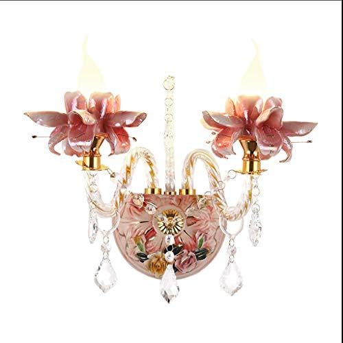 KISlink European Crystal Glass Wall Lamp French Garden Style Rose Ceramic E14 Salon Restaurant Office Bathroom Corridor Bedroom Single Head and Double Head (Size: 38CM * 28CM * 23CM)