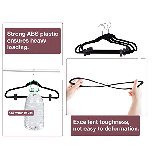 JS HANGER 50 Pack Velvet Multi-use Hangers with 10 PCS Clips for Coat, Suit, Pant, Dress and Skirt - Non-Slip Clothing Hanger with Notches, Space-Saving Slim Hanger, Black - Thumbnail 4