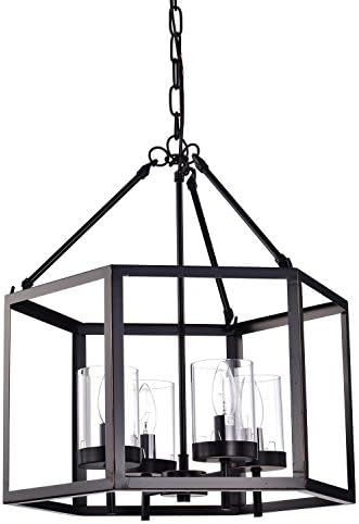 4-Light Fixture, Industrial Farmhouse Lantern Pendant Light Hexagon Cage, Oil Rubbed Bronze Lantern Chandelier Hanging for Kitchen Island Foyer Entryway Bedroom