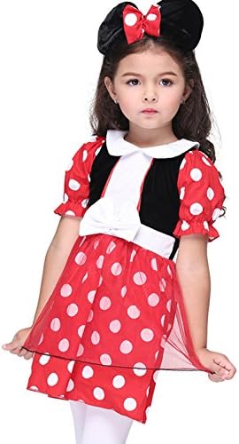 WHOLEWO Girls Halloween Polka Dots Party Costume Dress with Headband (ek071-Small, Mouse)