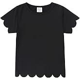 Noomelfish Girls Short Sleeve Scalloped Edge T-Shirts Casual Cute Summer Tee Tops Blouse (5-12 Years)