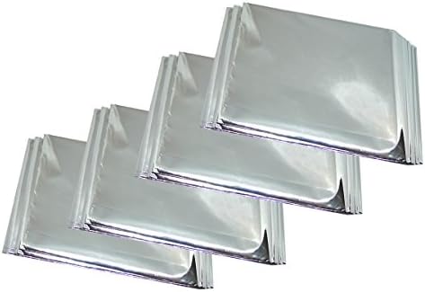 Faocean 4 Packs 62" x 82" Reflective Emergency Survival Mylar Space Blanket Thermal Heat Tent Cover, Silver Large