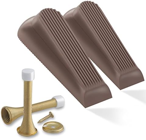 Door Stopper. 2-Pk Value Rubber Wedge. Works On All Surfaces. Plus 2 Flexible Spring Stop.