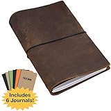 Handcrafted Top Grain Leather Journal Notebook Cover: Includes 6 Bonus Refillable Field Note Book Journals/Compatible with Field Notes and Moleskine Cahier Notebook (5