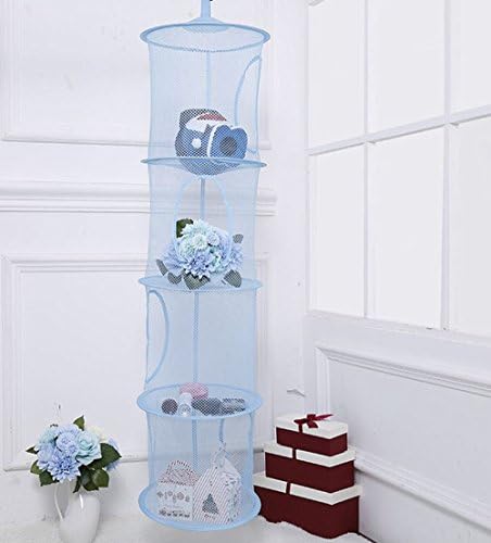 Leoyoubei 43 1/2" Hanging Mesh Storage Basket,4 Tier/Folding Basket/Wall Hanging Storage Baby Clothes Hangers,Toys or Store Gloves,Shawls, Hats and Mittens,Hang Bag Attaches Easily to Any Rod (Blue)