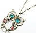 KATGI Classic Style Crystal Owl Design Sweater Chain Pendant Necklace