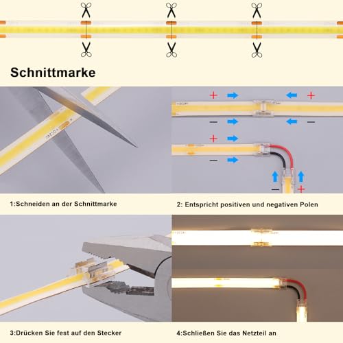 BENLUN 24 V COB LED Strip 20 m (10 m x 2), 4000 K Natural White LED Strip for Outdoors, Waterproof, 312LEDs/M CRI 93 Self-Adhesive Strip with Power Supply for Bedroom, Home Decoration, Kitchen
