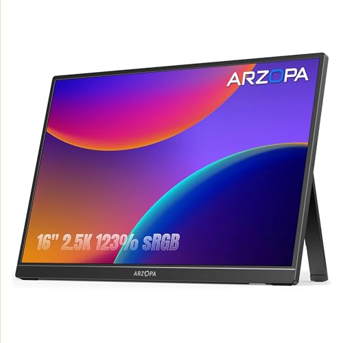 ARZOPA 2.5K Monitor portátil 16» 2560x1600 HDR Kickstand Display,8bit QHD USB-C HDMI Monitor portátil, 16:10 IPS Eye Care Segunda Pantalla Externa para Mac PC Teléfono PS4/5 Xbox - Z1RC