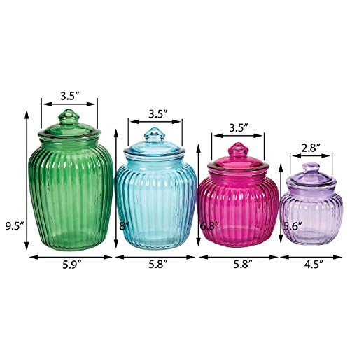 Fox Valley Traders Colored Glass Apothecary Jars with Lids, Decorative