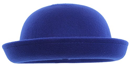 EOZY Girls Wool Felt Roll Brim Bowler Derby Hats Billycock Cloche 21" Blue