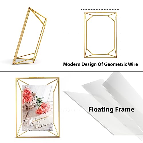 MEBRUDY 5x7 Gold Picture Frame, Floating Frame for 5x7 or 4x6 Photos