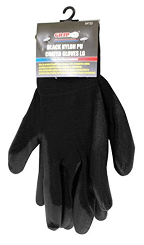 Grip Tools 54722 PU Coated Nylon Work Glove Pair Black