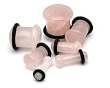 Single Flare Rose Quartz Stone Plugs - 8g 3mm - Sold As a Pair