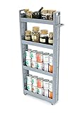 Adorn Home Essentials 4-Tier Narrow, Storage cart Pull-Out, Slide – Out Mobile Commodity Shelf, Rack Organizer Unit on Wheels | Plastic | Grey
