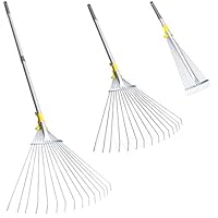 Jardineer 63 inch Adjustable Garden Rake Leaf, Collect Loose Debris Among Delicate Plants, Lawns and Yards, Expandable Head from 7 inch to 23 inch. Ideal Garden Rake Tools