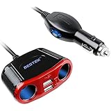 BESTEK Car Cigarette Lighter Socket Adapter 12V/24V Auto Splitter with Dual USB Ports 4.8A for iPhone iPad, Android Samsung, GPS, Dashcam, Radar Detector and More