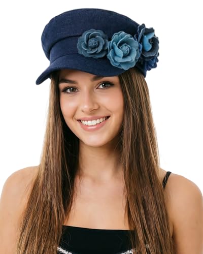 JASASCCEL Women's Denim Cap Newsboy Hat Retro Flowers Cabbie Painter Hat Ivy Captain Sailor Hats Flower Berets for Women at Amazon