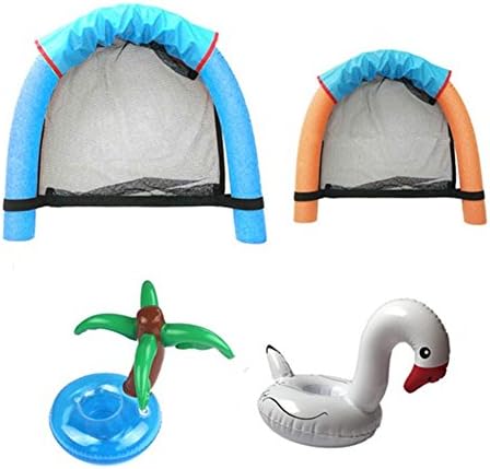 STRESS SPINNER 2Pcs Swimming Pool Floating Wave Noodle Chair Sling Mesh Chairs with 2Pcs Inflatable Drink Holder for Adults Children