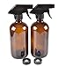 Two Amber Glass Spray Bottle Bottles with Black Trigger Sprayer.16 oz Refillable Bottle for Essential Oils,Cleaning Products,Aromatherapy,Organic Beauty Products.Stream and Spray Settings Available