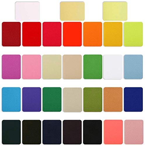 WOWOSS 30 Pieces Iron On Fabric Patches and Mini Sewing Kit for Repaire Jeans, Pants, Shirts and Clothing, 29 Colors, 4.9 x 3.7 Inch
