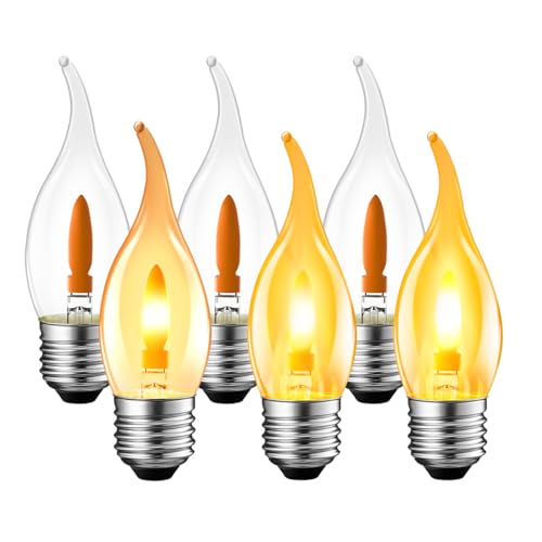 LVWIT LED Flame Bulb, Retro Flickering Flame Bulb E27, Warm Light 1800K, Orange Filament Bulb 35 Lumens, Ideal for Daily Christmas and Party Decoration (6U, 2 Modes)
