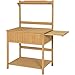Best Choice Products Outdoor Garden Wooden Recessed Storage Potting Bench Work Station with Removable Lattice Top, 5 Tool Hooks, Tabletop Extension, and Lower Shelf, Natural