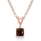 Le Vian 3/4 Carat Brown Smoky Quartz Square Pendant Necklace for Women I 14k Rose Gold Plated 925 Sterling Silver Pendant for Her I 18 Inch Chain Necklace with Spring Ring Clasp I Cushion Cut Gemstone