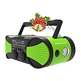 Emergency Weather Crank Solar Radio with Audio Input, 4000mAh Power Bank, 3W Flashlight, Reading Lamp & SOS Alarm for Hurricanes, Tornadoes, Storms (Green)