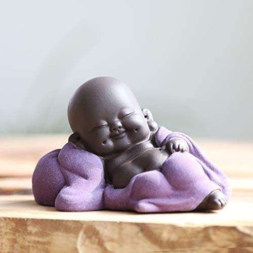 MonLiya Ceramic Tiny Cute Buddha Statue Monk Figurine Creative Baby Crafts Dolls Ornaments Gift Classic Delicate Ceramic Tea Accessories 2.4'' Inches High (Style 3)