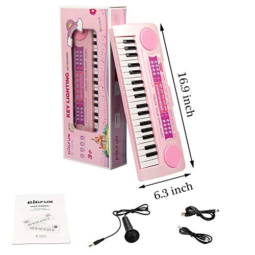 SAOCOOL Kids Piano, 37 Keys Charging Multifunctional Electronic Piano for Kids Music Educational Piano Keyboard Toys for Toddler (Pink)