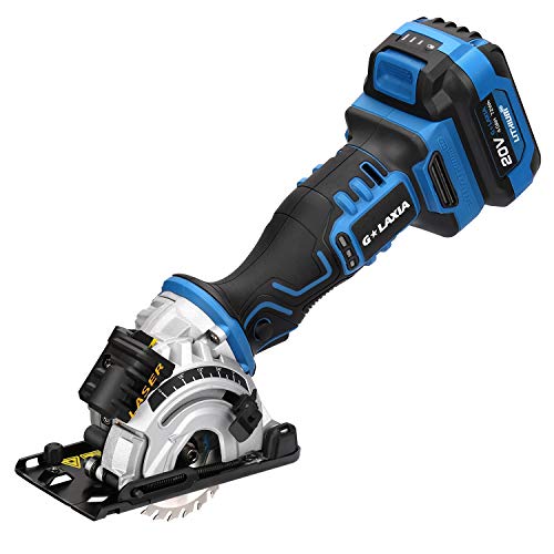 G LAXIA Mini Kreissägen, 2500RPM Handkreissäge, 20V 4.0Ah Akku und Schnellladegerät, Schnelle Tiefeneinstellung…