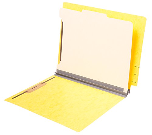 TAB Pressboard Classification Folder - End Tab, 1 Divider, 4 Fasteners, 2" Expansion, Letter Size - Canary, 10/Box